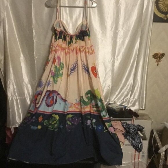 Bohemian A line Unique Print Smocked Back Midi Beach Dress XL - Picture 11 of 16